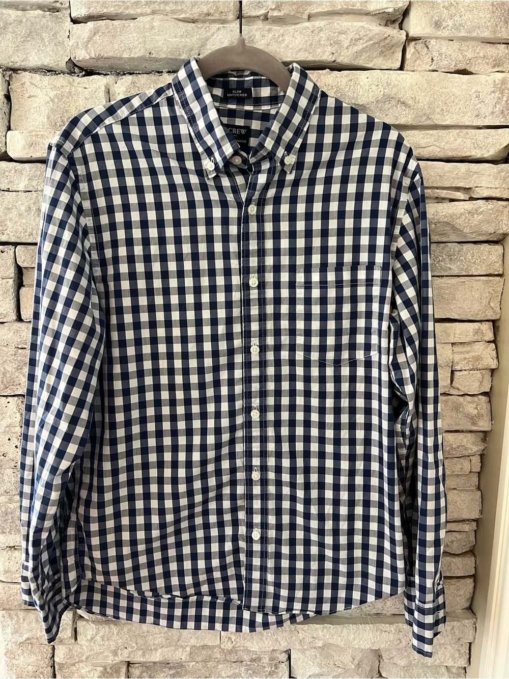 J. Crew Men's Navy and White Gingham Button-Down Shirt